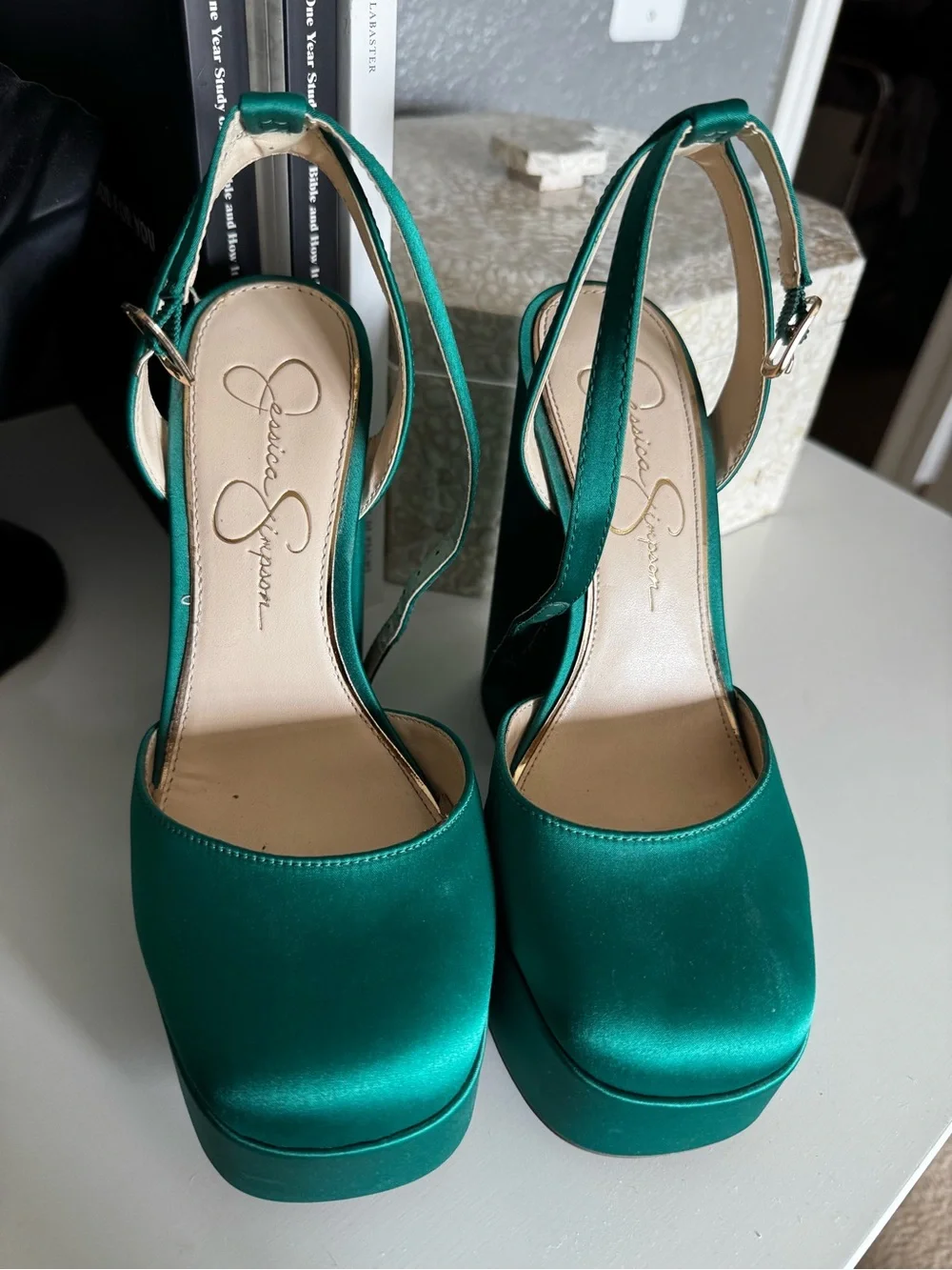 Jessica Simpson Teal Satin Platform Heel